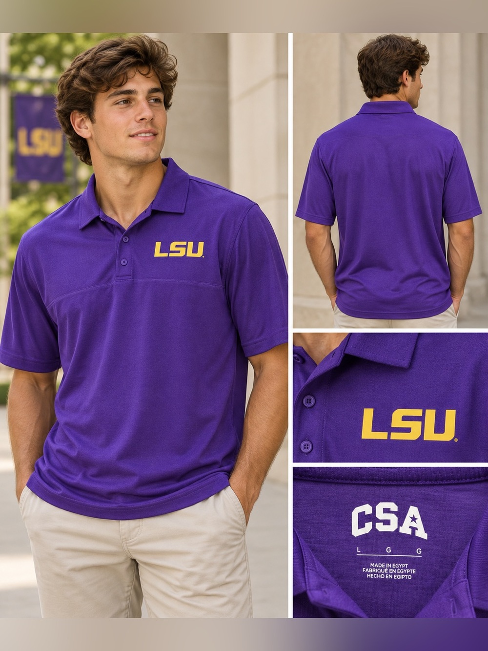 CSA LSU Tigers Purple Performance Polo – Men’s Large – New